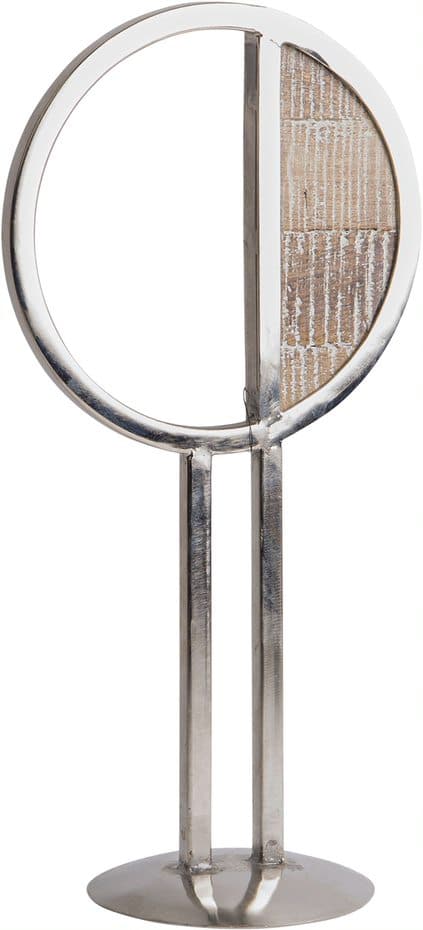 16" ROUND SILVER METAL WOOD ACCENT PIECE