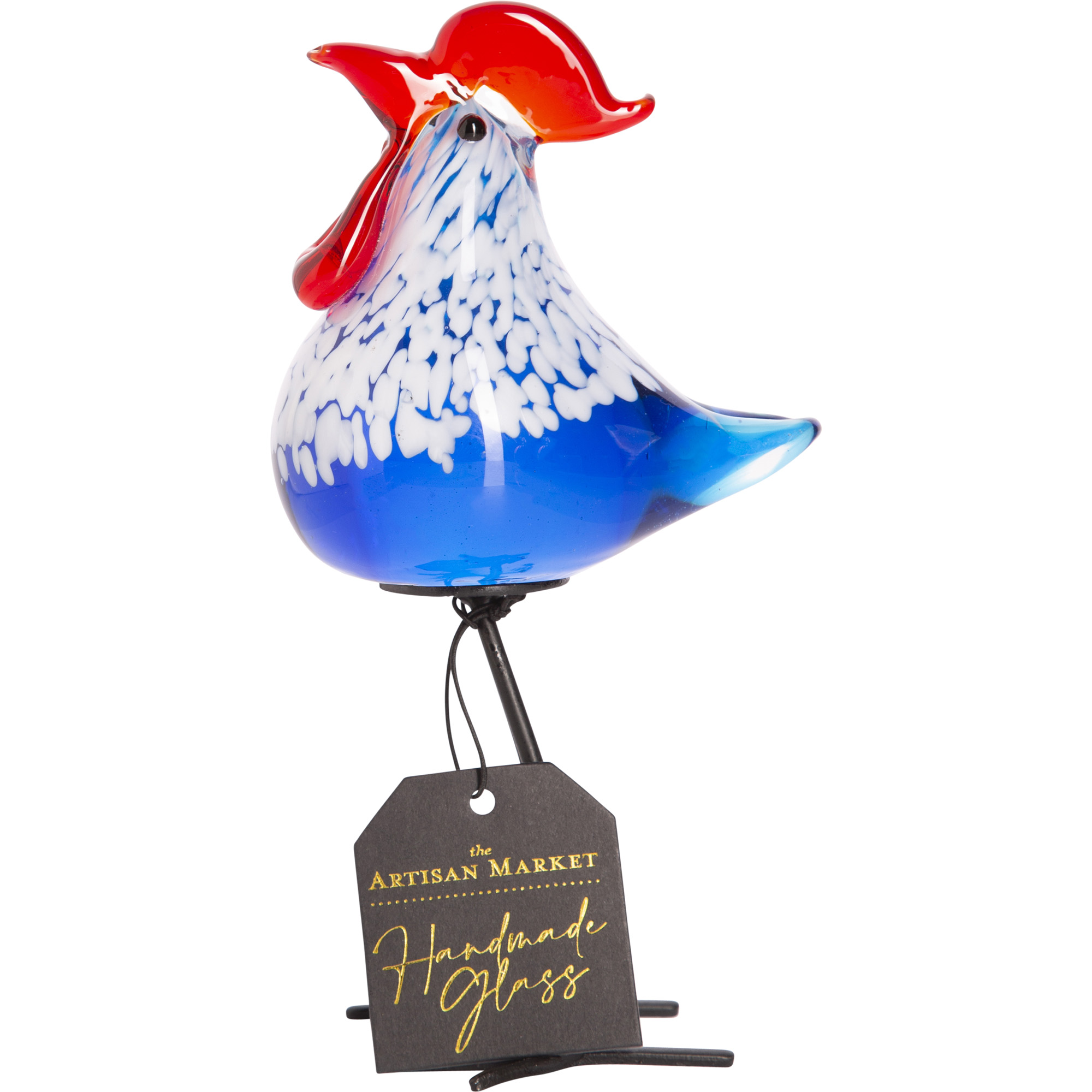 7"H BLUE GLASS ROOSTER WITH METAL LEG - Image 2