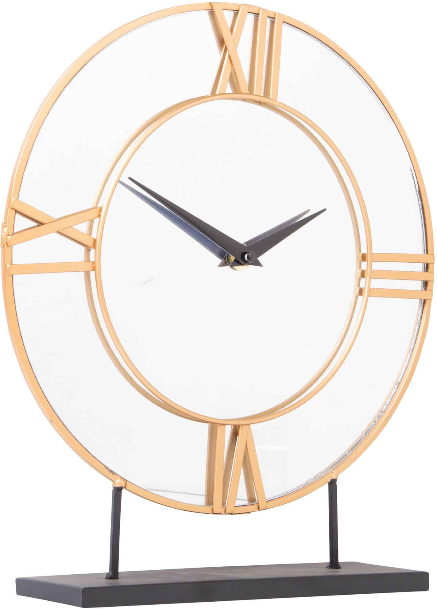 11" MIRROR WOOD CLOCK WITH METAL BASE