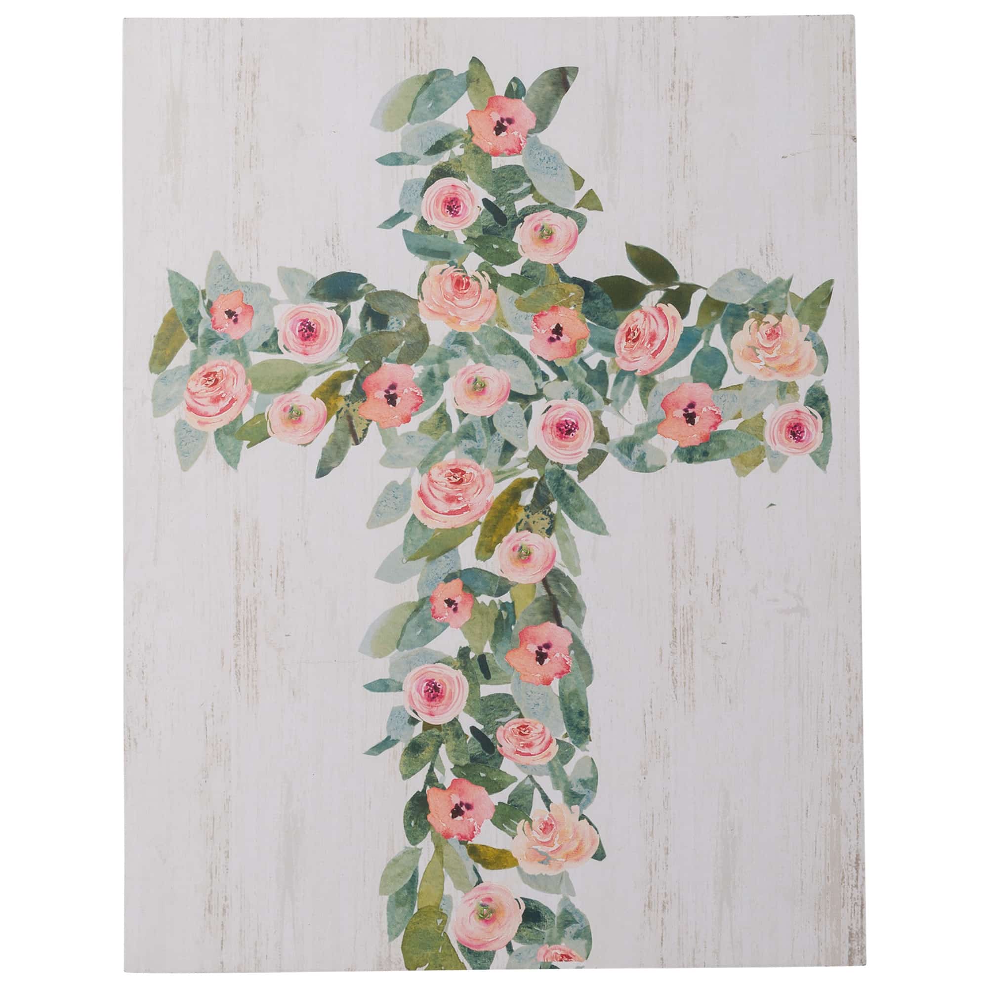 14X18 FLORAL CROSS ON WOOD WALL ART